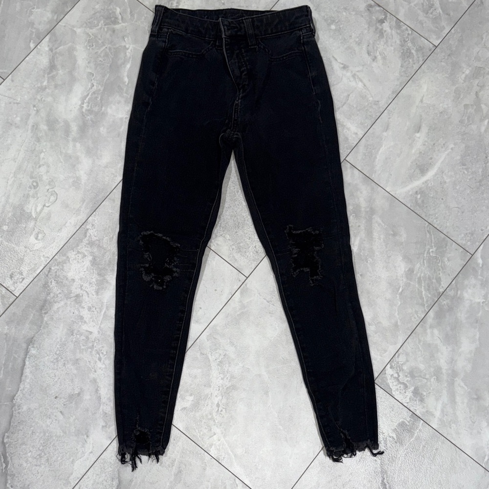 AE Next Level Ripped Super High Waisted Black Skinny Jean